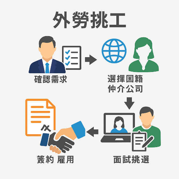 以下是 外勞挑工流程 的標準步驟，適合雇主在面試、聘僱外勞時參考